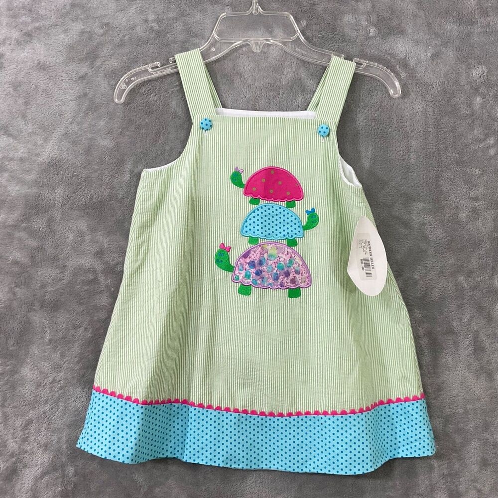 Mulberry St. Dress Little Girls Size 4 Jumper Dress Appliqué’ Turtles NWT! USA